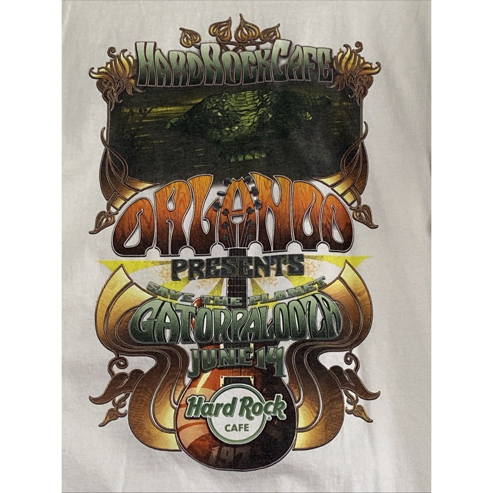 Vintage Hard Rock Cafe T-Shirt Men L White Orlando Gatorpalooza Souvenir Logo